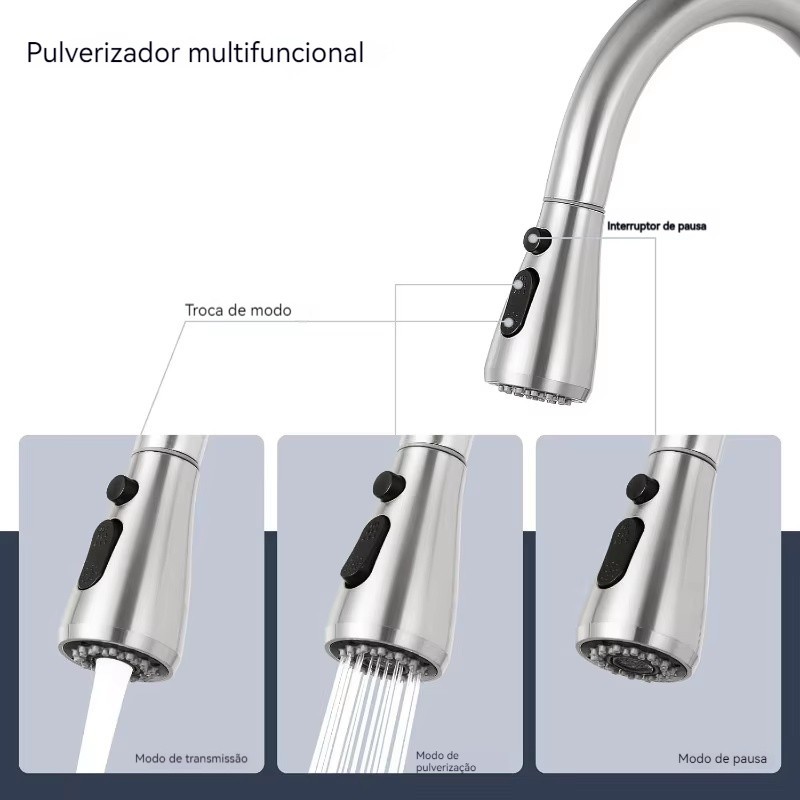Torneira Para Cozinha Gourmet  Misturador Monocomando Rotação de 360° Em Aço Inox 304  Luxo