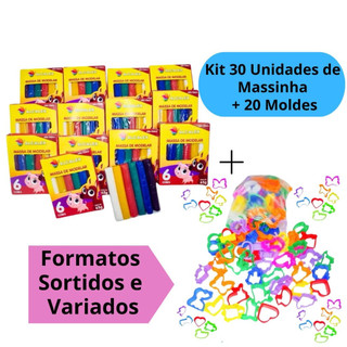 Kit 30 Unidades de Massinha de Modelar + 20 Cortador Forminha Molde Festa Lembrancinha Cr…