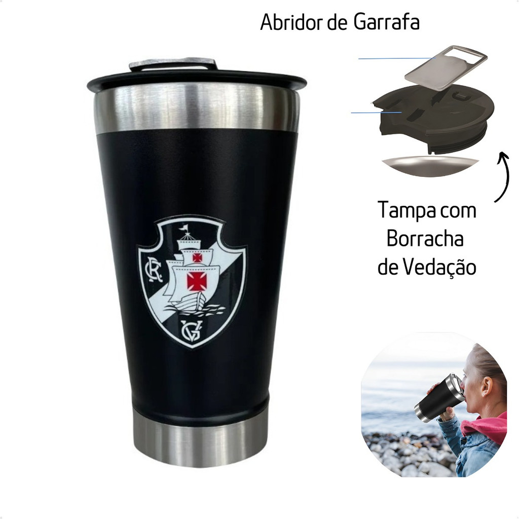 Copo Térmico Cerveja Café Chopp 473 Ml C/ Tampa Vasco