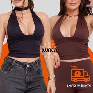 Blusa Cropped Com Amarraçao Multi forma Top Decote Festa Moda Gringa Decotado Suplex Premium Sexy Elegante Sustentaçao em Oferta na Shopee