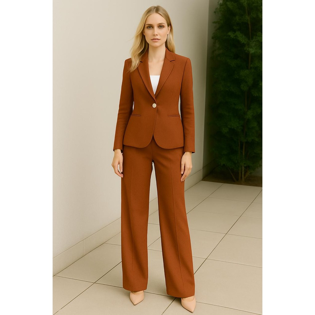 Blazer Feminino Alfaiataria Elegante Fechamento Frontal Marrom