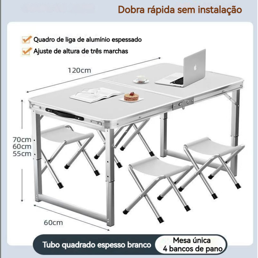 Mesa Dobrável de Alumínio 120x60cm com Tampo  e Alça para Camping, Churrasco e Praia Branco em Oferta na Shopee