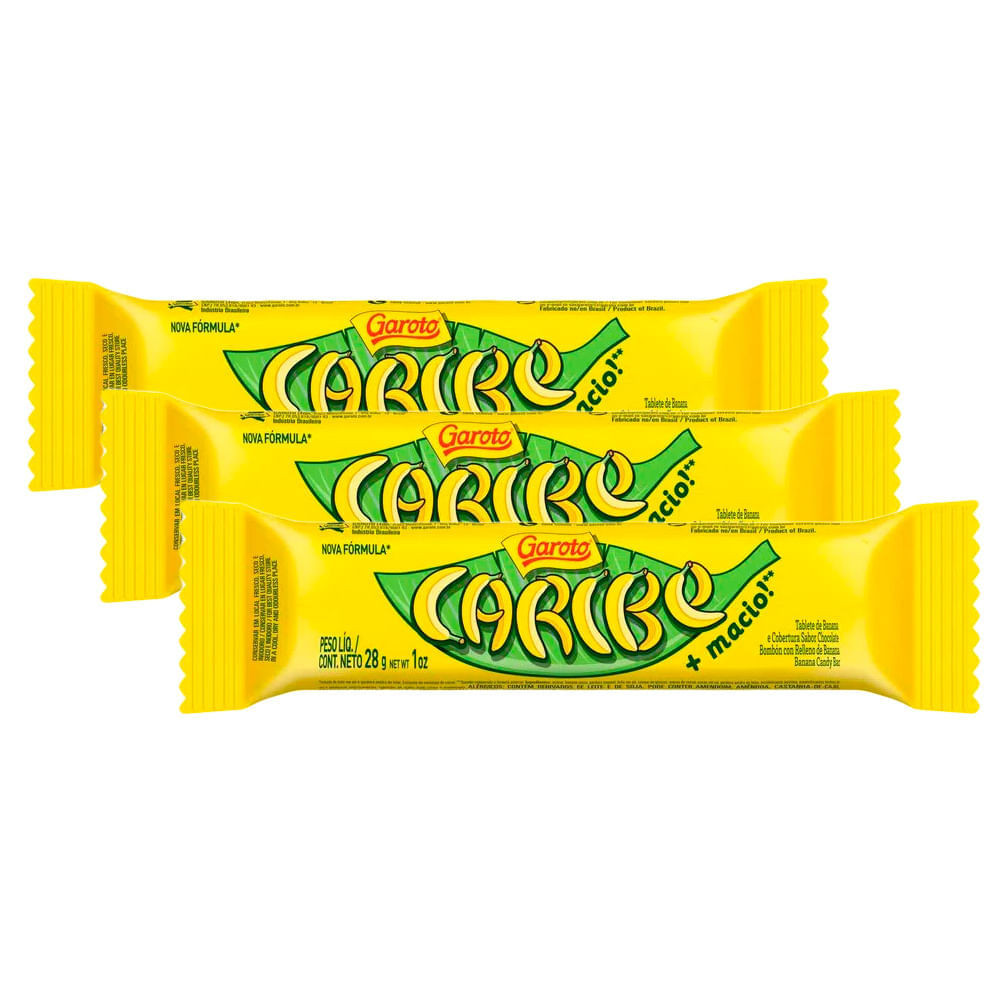 Kit 3X 28g Chocolate Garoto Caribe - Food & Beverages