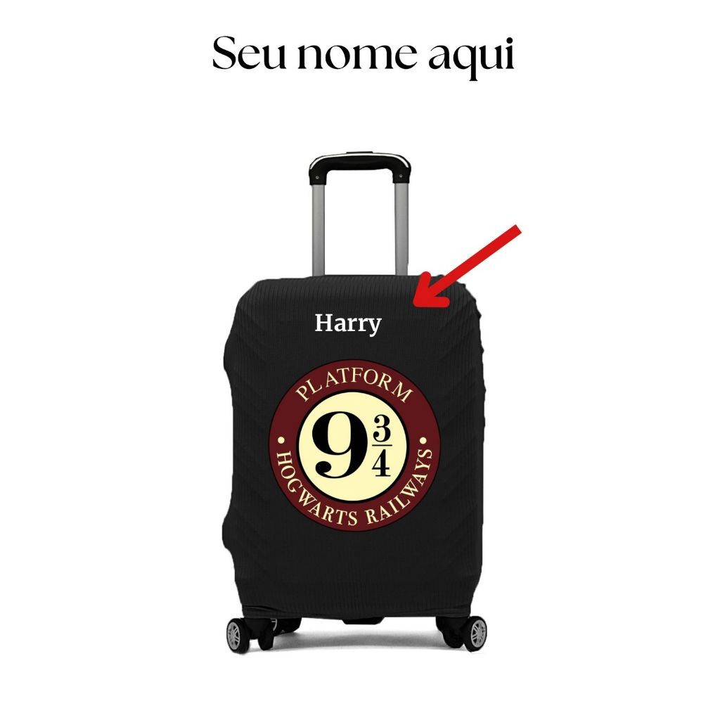 Capa de Mala Plataforma 9 3/4 - 8 a 23 KG- Personalize seu nome - Tecido Premium Canelado