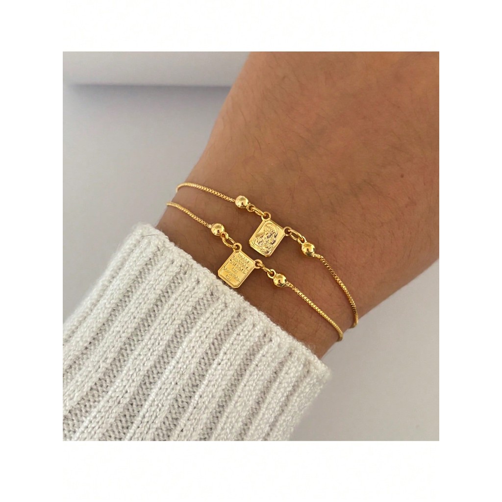 Pulseira Nossa Senhora Dupla Folheada a Ouro