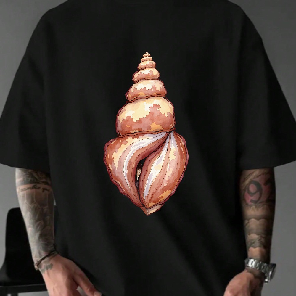 Camiseta Masculina Estampa Concha Marinha Streetwear 2025 Novo