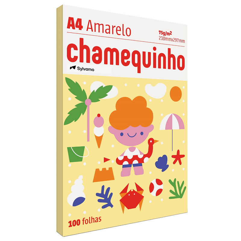 Papel sulfite A4 75g Amarelo 210x297 com 100 folhas Chamequinho - Stationery