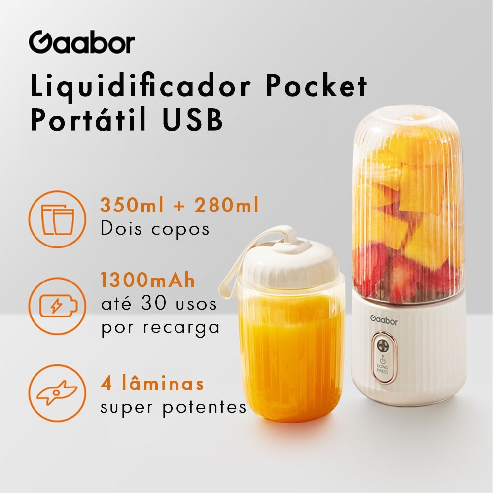 Gaabor Espremedor de Frutas Portátil Bateria de Grande Capacidade USB de Bolso 350 ml 280 ml 4 Lâminas FP03T-WH01A em Oferta na Shopee