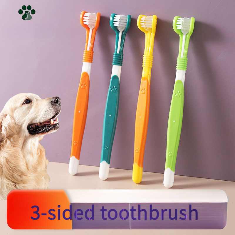 Pet três lados cerdas macias escova dentes gato escova dentes cão escova oral limpeza cuidados