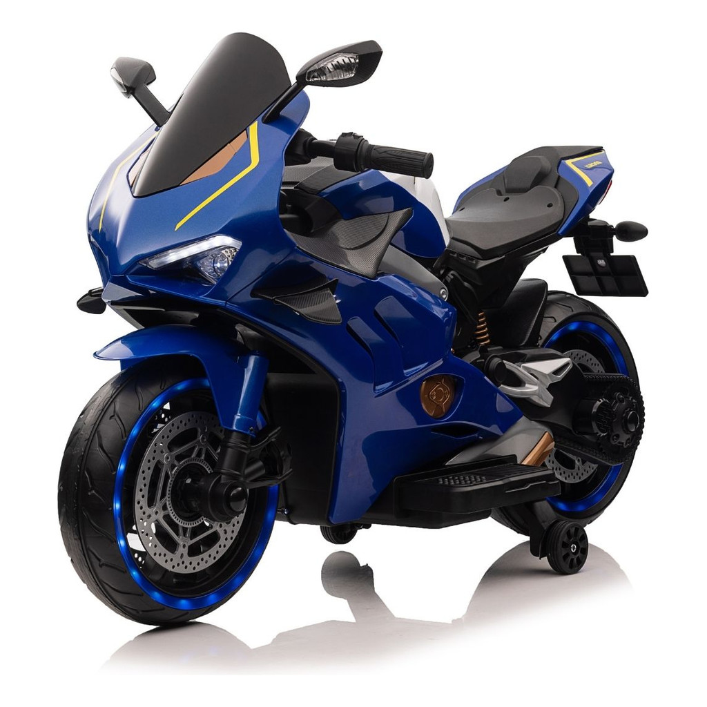 Mini Moto Elétrica Infantil, 24V, Banco em Couro, Som USB, Farol, Azul
