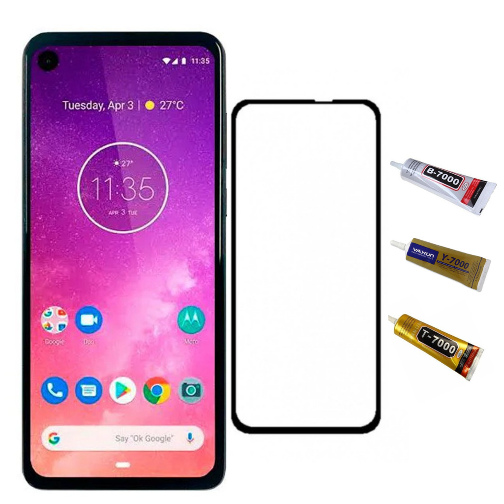 Tela Display Touch Para Moto One Vision One Action Preto + Pelicula 3D + Cola