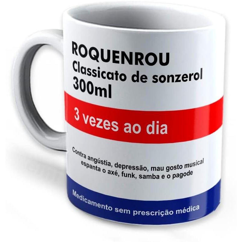 Caneca xicara Remédio Roquenrou rock roll 1 (Branca) 325ml Xícara Personalizada