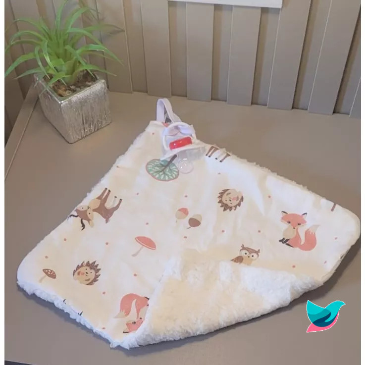 Naninha para bebe dormir ou Prendedor de Chupeta Raposa Naninha da Raposinha BosqueTricoline Algodao com forro em sherpa