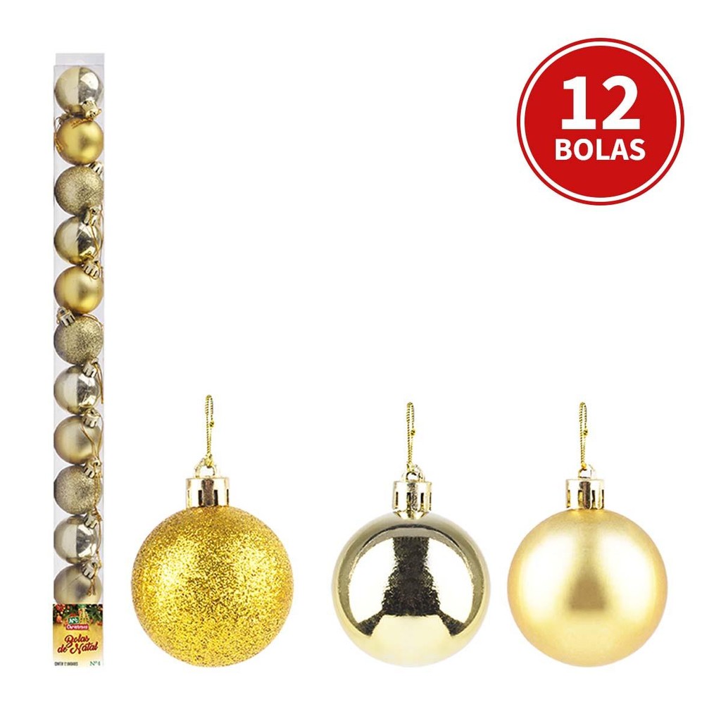 Decoração Arvore de Natal 12 Lindas Bolas Natalinas Douradas ou Vermelhas em Oferta na Shopee