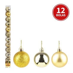 Decoração Arvore de Natal 12 Lindas Bolas Natalinas Douradas ou Vermelhas