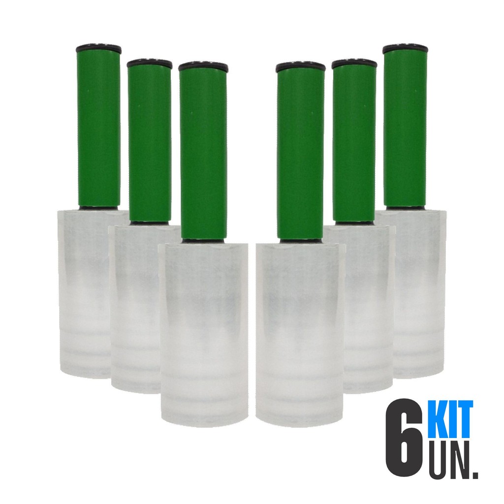 6x Rolo Filme Plástico Stretch 10cm x 120m c/ Cabo Aplicador Giratório Volante Malas Embalagens