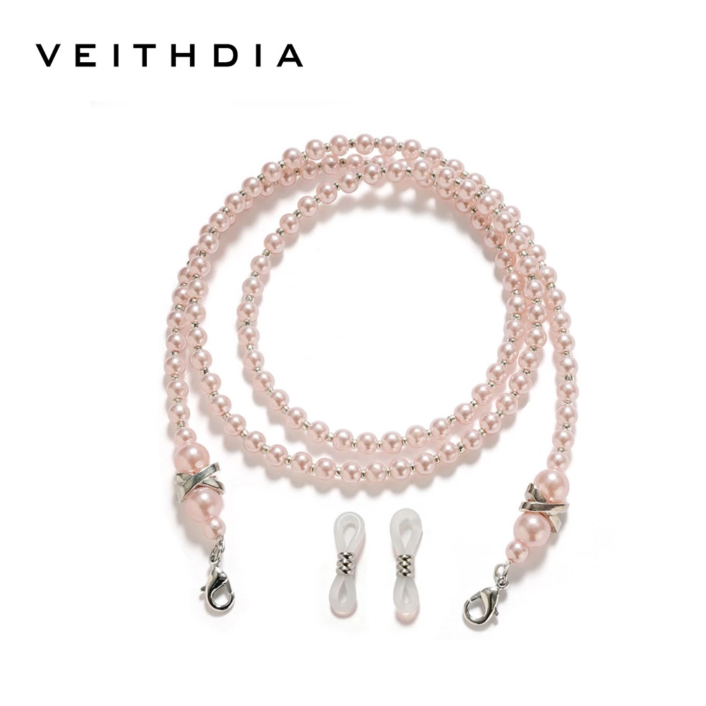 VEITHDIA Retro Pérola Cordão Óculos Corrente Com Decorações De Artificial Elegante Artesanal Rosqueamento Cabo Para