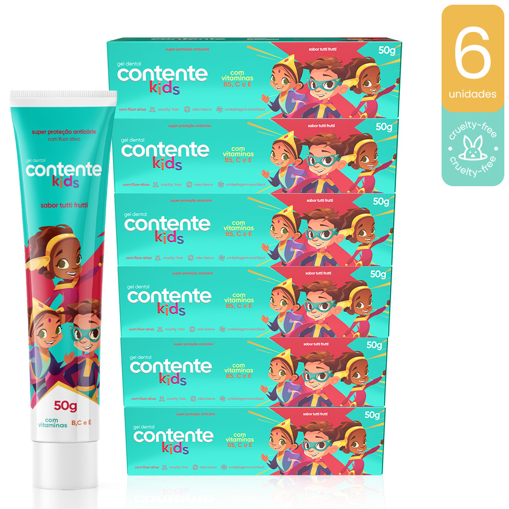 Kit 6 Géis Dentais Contente Kids Tutti-Frutti - 50gr em Oferta na Shopee