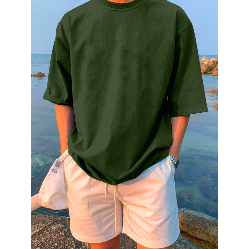 Blusa Verde Militar Oversized Academia Lisa Unissex Camiseta Larga Básica Confortável T Shirt Plus