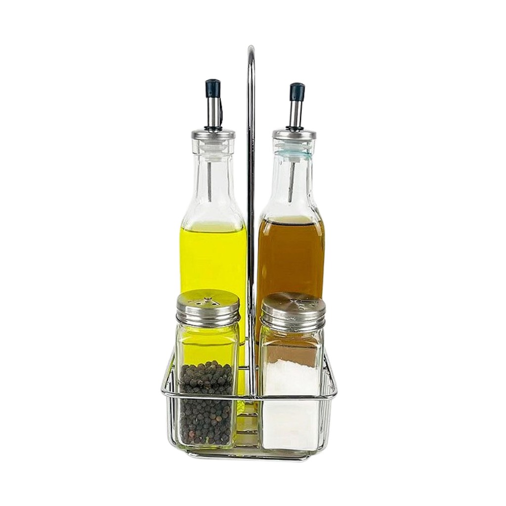 Kit Galheteiro Porta Temperos Gourmet Com 4 Peças Para Azeite Vinagre Sal e Pimenta