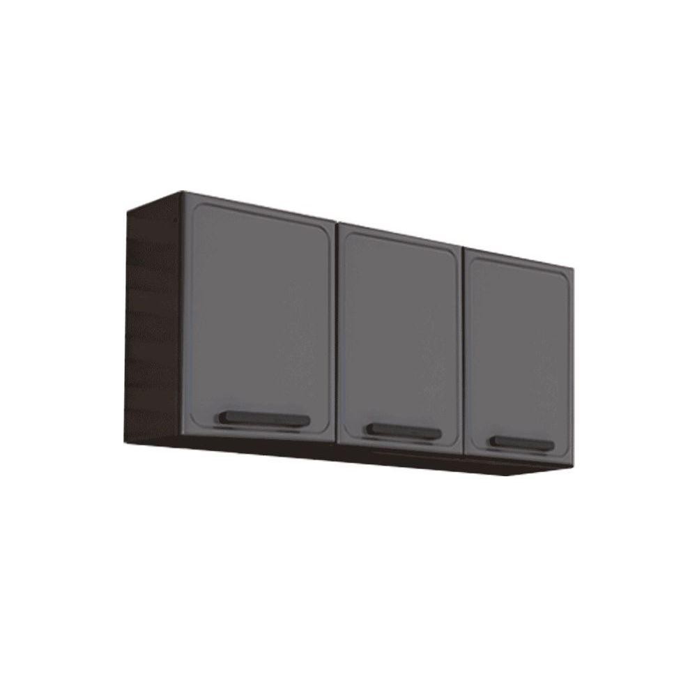 Armário Aéreo Cozinha Modulado Estilo 7008 c/ 3 Portas 120cm Cinza/Grafite - Bertolini - Home & Living