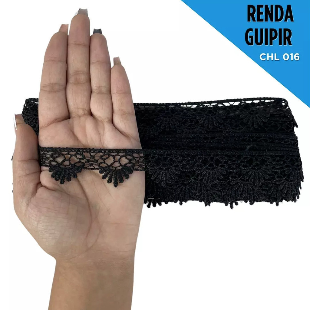 Renda Guipir CHL-016 - 2.5 Cm -  Rolo C/13.7 Mts Cor:Preto