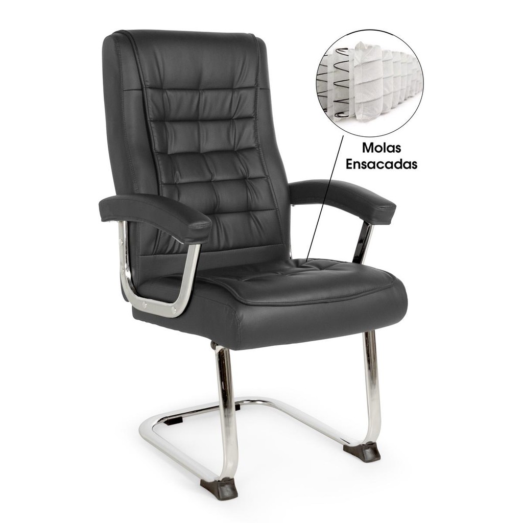 Kit Cadeira de Escritório Presidente Molas Ensacadas + 2 Cadeiras Base Fixa Presidente