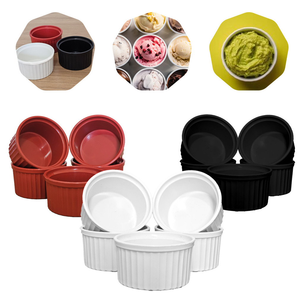 Kit 30 Ramequin Plástico 60 / 120ml Ramekin Canelado Não Quebra Branco Preto Vermelho