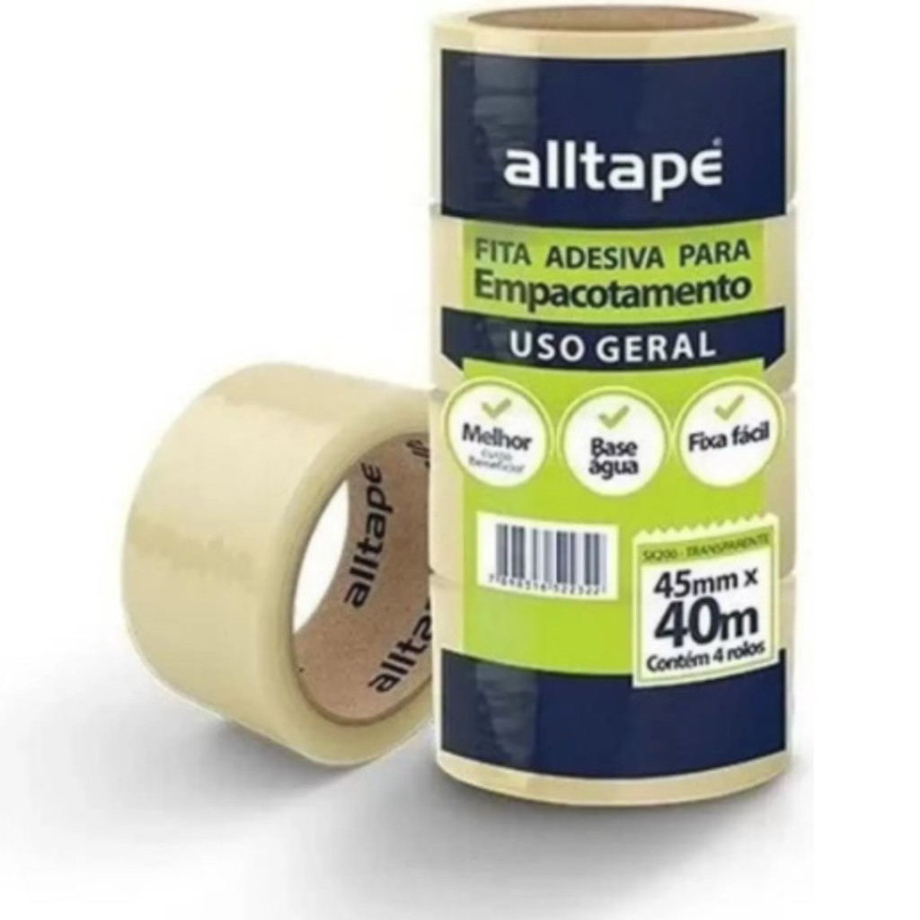 Fita Adesiva Transparente PP 40m X 45mm Alltape - Pacote com 4 Rolos em Oferta na Shopee