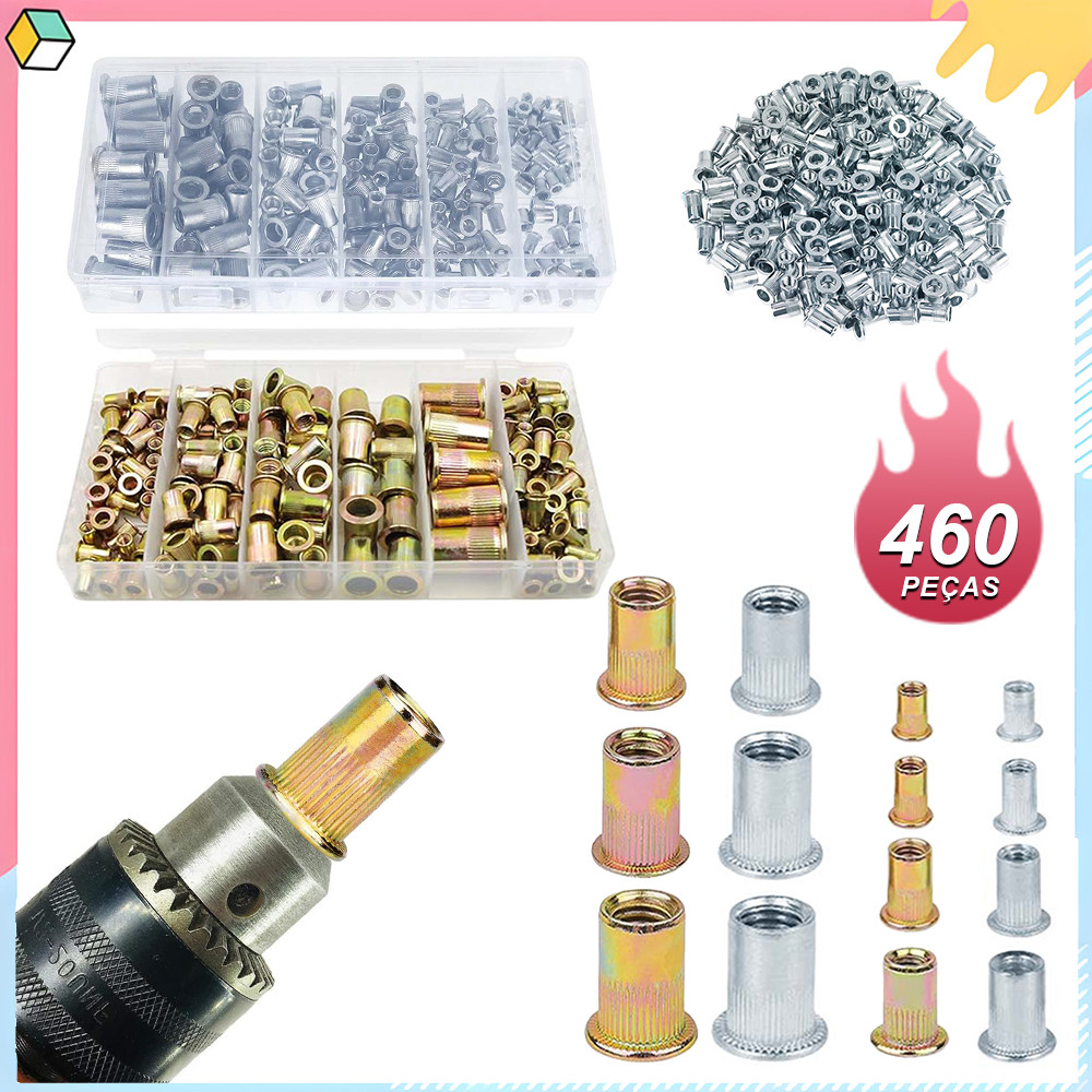 230 Peças De Rebite De Porcas De Inserção Mista, Vários Tamanhos De Conjuntos De Porcas De Rebite M3-M12 com Estojo