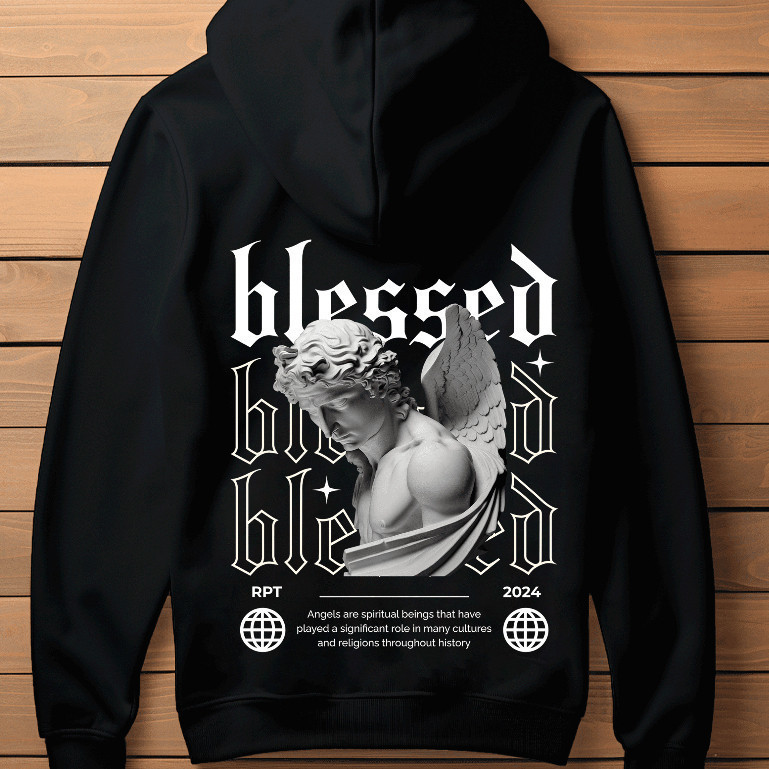 Blusa de Moletom Masculino Respect Blessed Angel Canguru Streetwear Lançamento 2024 Envio Imediato frio