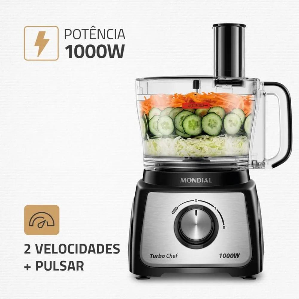 Detalhes do Multiprocessador Turbo Chef 9 em 1 Mondial Preto 1000W 220V - MPN-01-BF