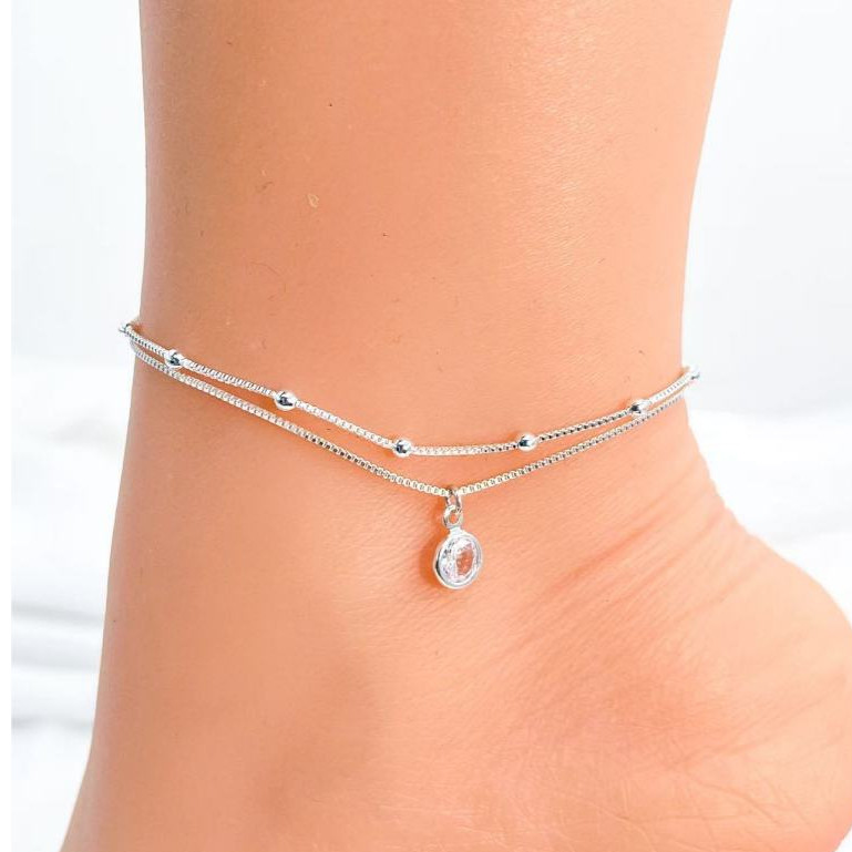 2 TORNOZELEIRA BOLINHA + PONTO DE LUZ BANHADA EM PRATA 925, OURO 18K em Oferta na Shopee