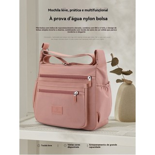 Bolsa Feminina Transversal De Ombro Impermeável Nylon 5 Compartimentos Multiuso Casual Pa…