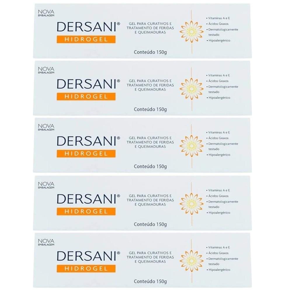 Gel Cicatrizante Dersani Hidrogel Com 5 Caixas De 150g Cada