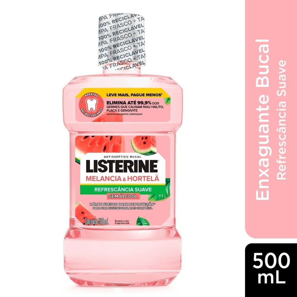 Enxaguante Bucal Listerine, Melancia e Hortelã sem Álcool 500ml em Oferta na Shopee