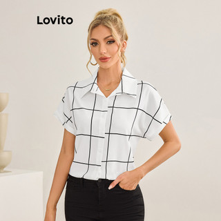 Lovito Blusa casual plus size com botões frontais e guingão para mulheres LBL19185 em Oferta na Shopee