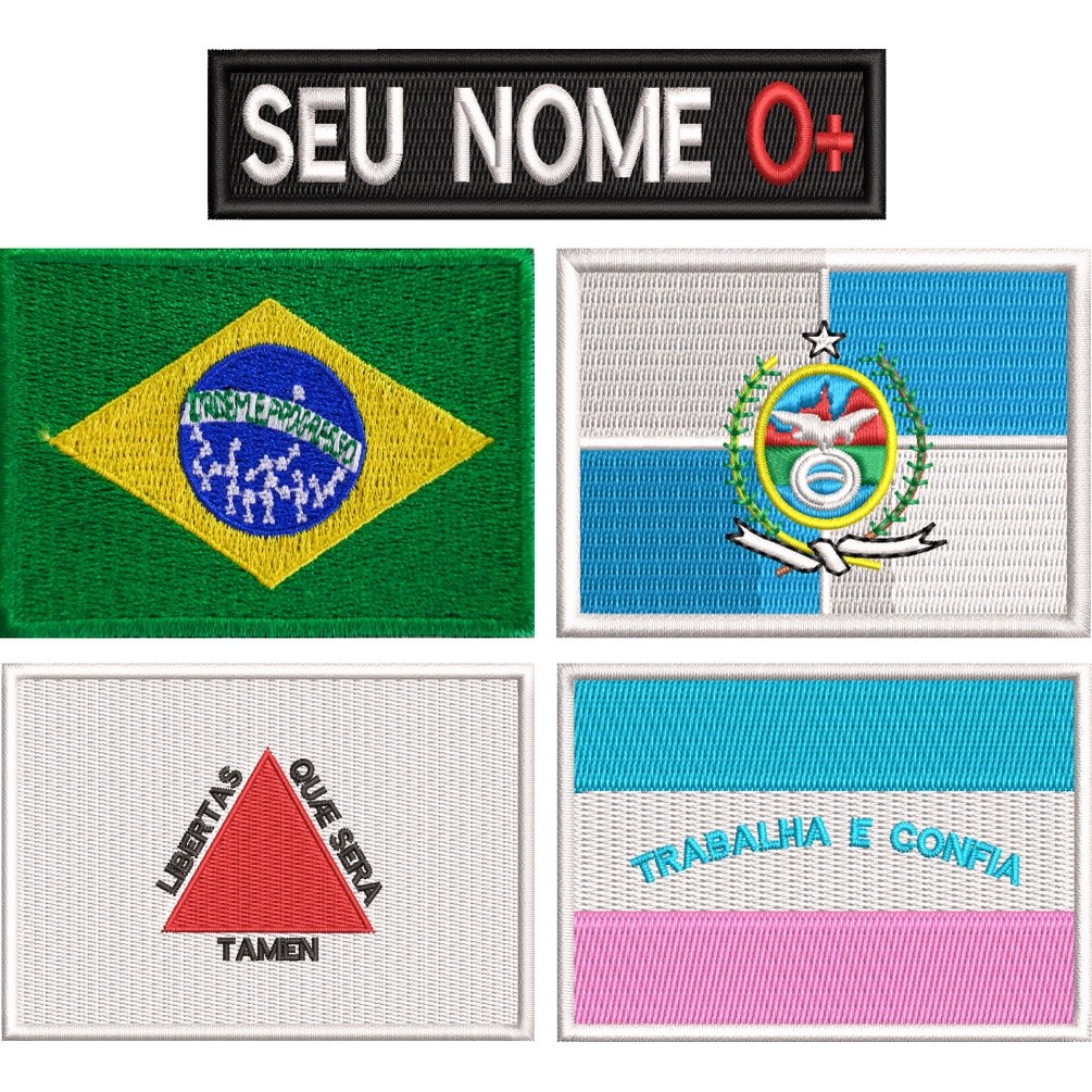 Kit 5 peças Patch bordado tarjeta nome bandeira brasil rio de janeiro minas gerais espirito santo motociclista