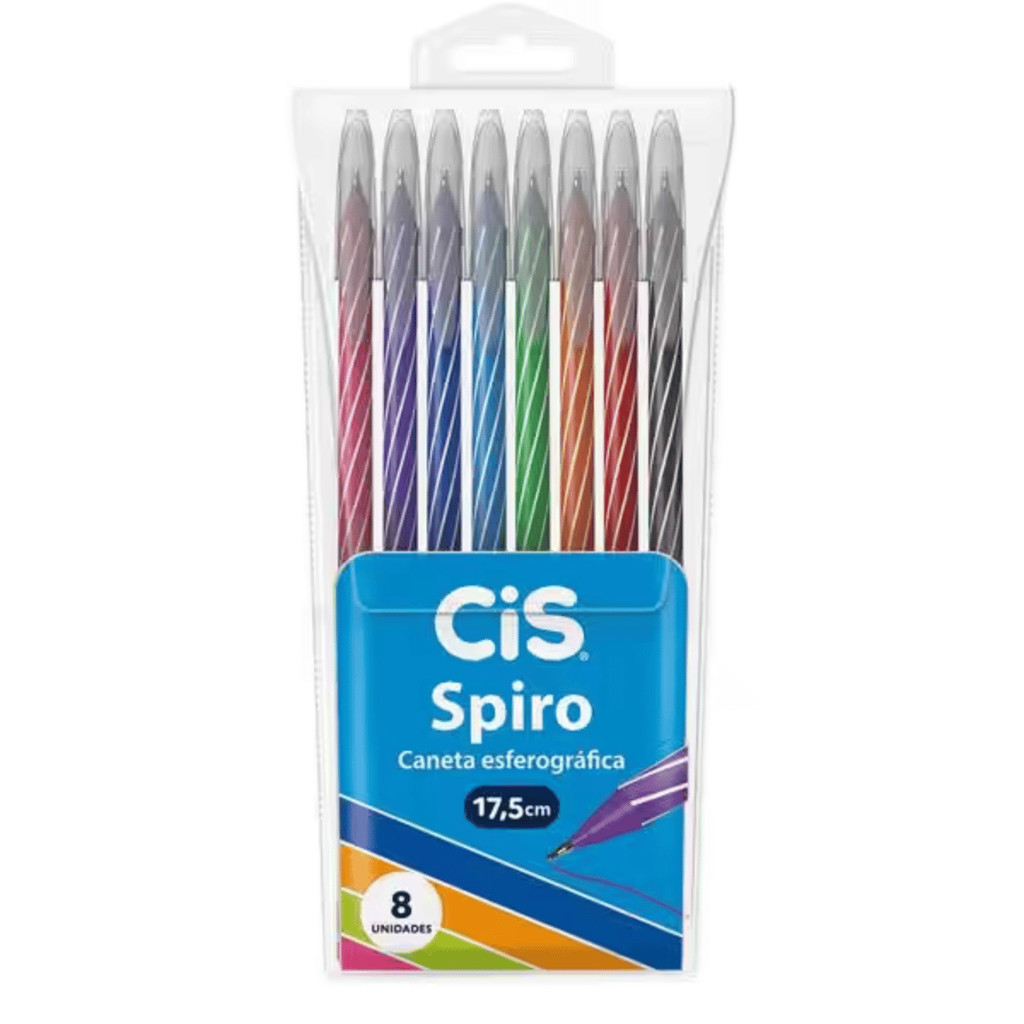 Caneta CIS Spiro 0,7mm estojo com 8 cores 0.7mm