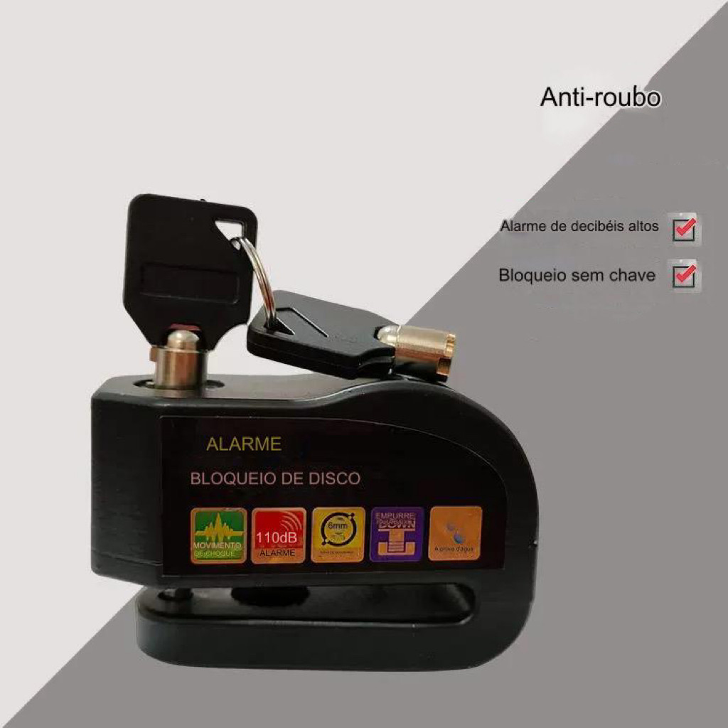 Trava Cadeado De Freio Disco Com Alarme Sonoro Para Moto
