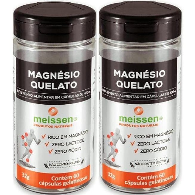 MAGNÉSIO QUELATO 433MG 60 CÁPSULAS MEISSEN KIT COM 2 POTES