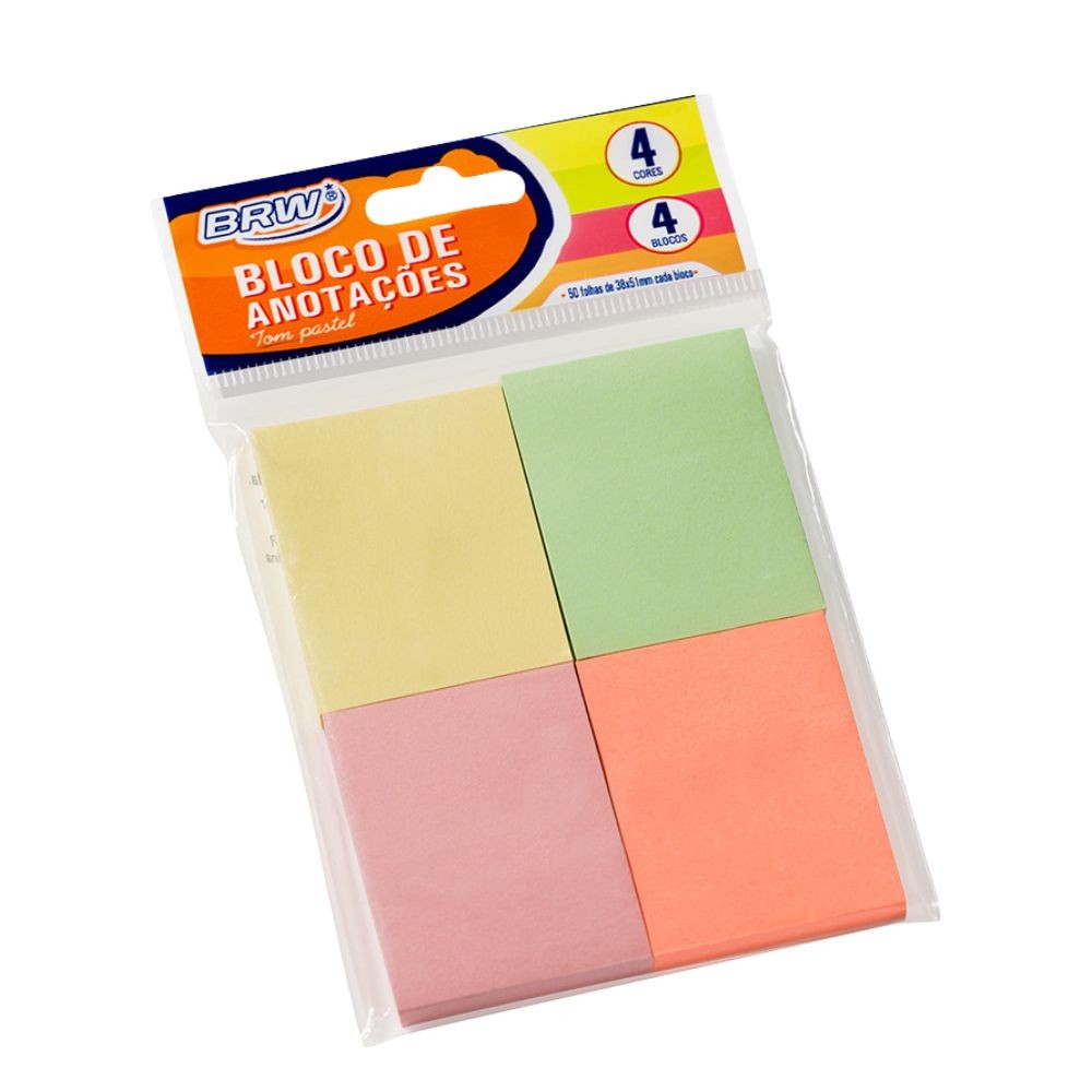 Bloco Adesivo 38x51 Cores Pastel 3850 / 4 unidades / BRW