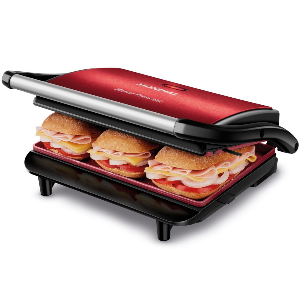 Sanduicheira e Grill Press grill Ceramic 2 em 1 Mondial 1000W PG-01-RC Red