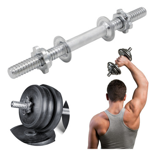 Barra Halter 40cm Rosca Maciça Com Arruela De Proteção Aço Inox Cromado Recartilhada Antiderrapante