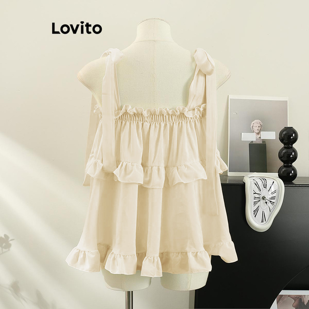 (Trendy) Lovito Regata Sexy Simples com Babado para Mulheres LNE57671 - Women Clothes