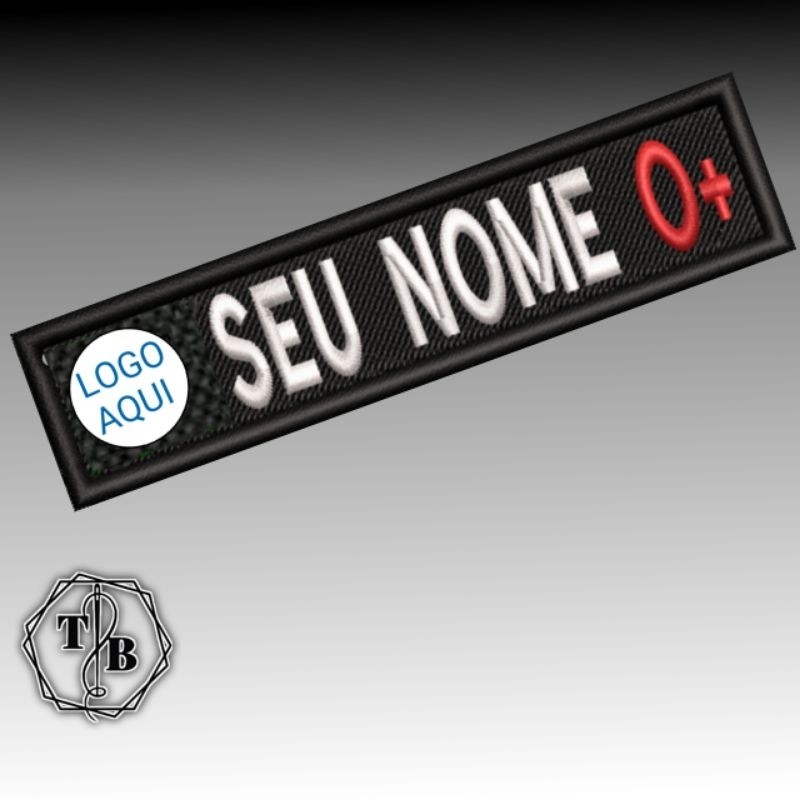 TARJETA SUSTACHE BORDADA LOGO PERDONALIZADA E TIPO SANGUÍNEO em Oferta na Shopee