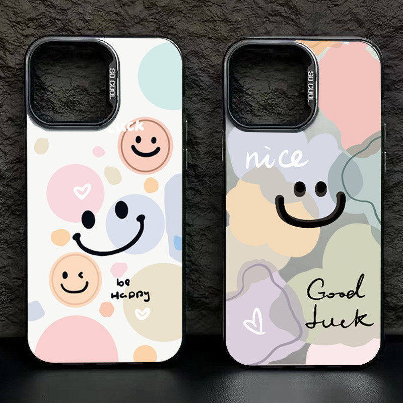 Caso Smiley Colorido Para Samsung S25 S24 S23 S22 Ultra Plus A06 A26 A36 A56 S20 S21 S24 FE Nota 20 Cores Prata Capa