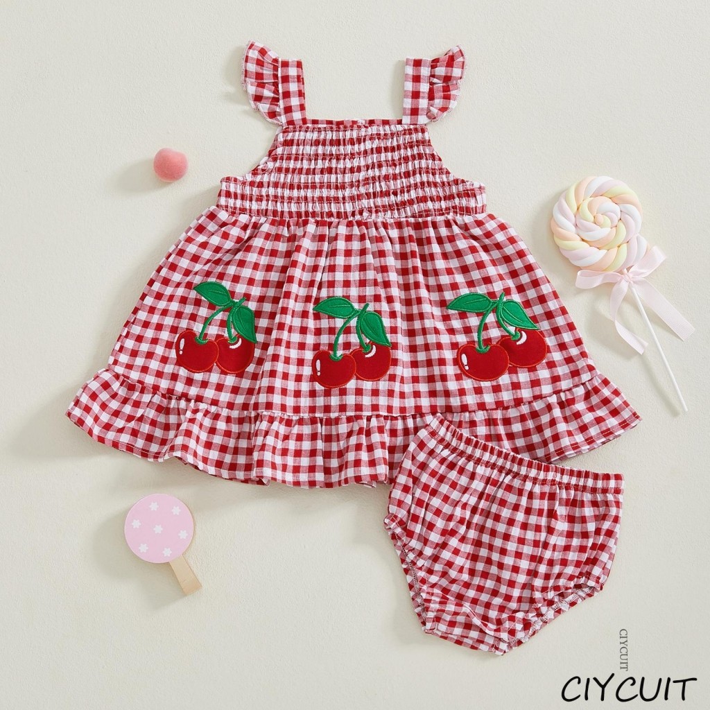 CIYCUIT-0-18 Meses Conjunto De Verão Para Bebês Meninas , Lindos Tops Sem Mangas Com Estampa Xadrez + Shorts
