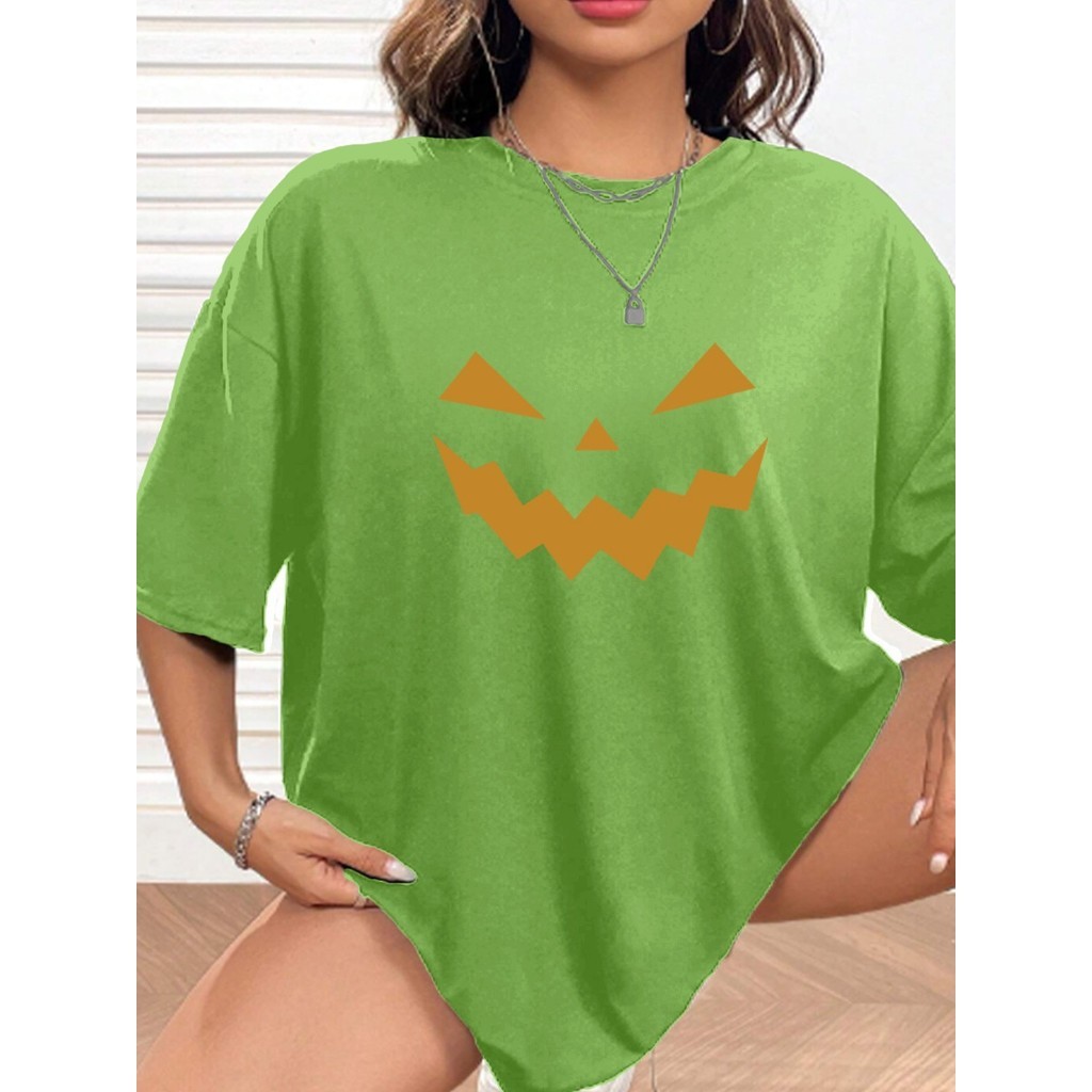 Camiseta Oversized Unissex Estampada Abóbora Festa Halloween Blusa Streetwear Skatista Hip-Hop