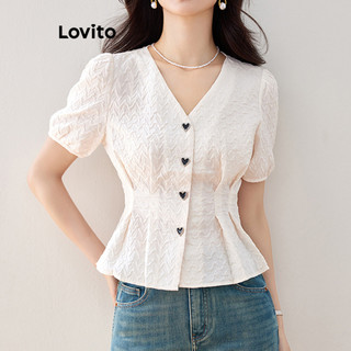 Lovito Blusa casual plissada com coração liso para mulheres LNE66252 em Oferta na Shopee